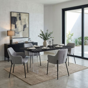 wohnli-moebel-suche-M26214684-1 2er-Set Polsterstühle aus grauem Stoff mit Metallbeinen 58x83x54cm Stoff Grau Siediti Fuori e Dentro Möbel Esszimmermöbel Stühle