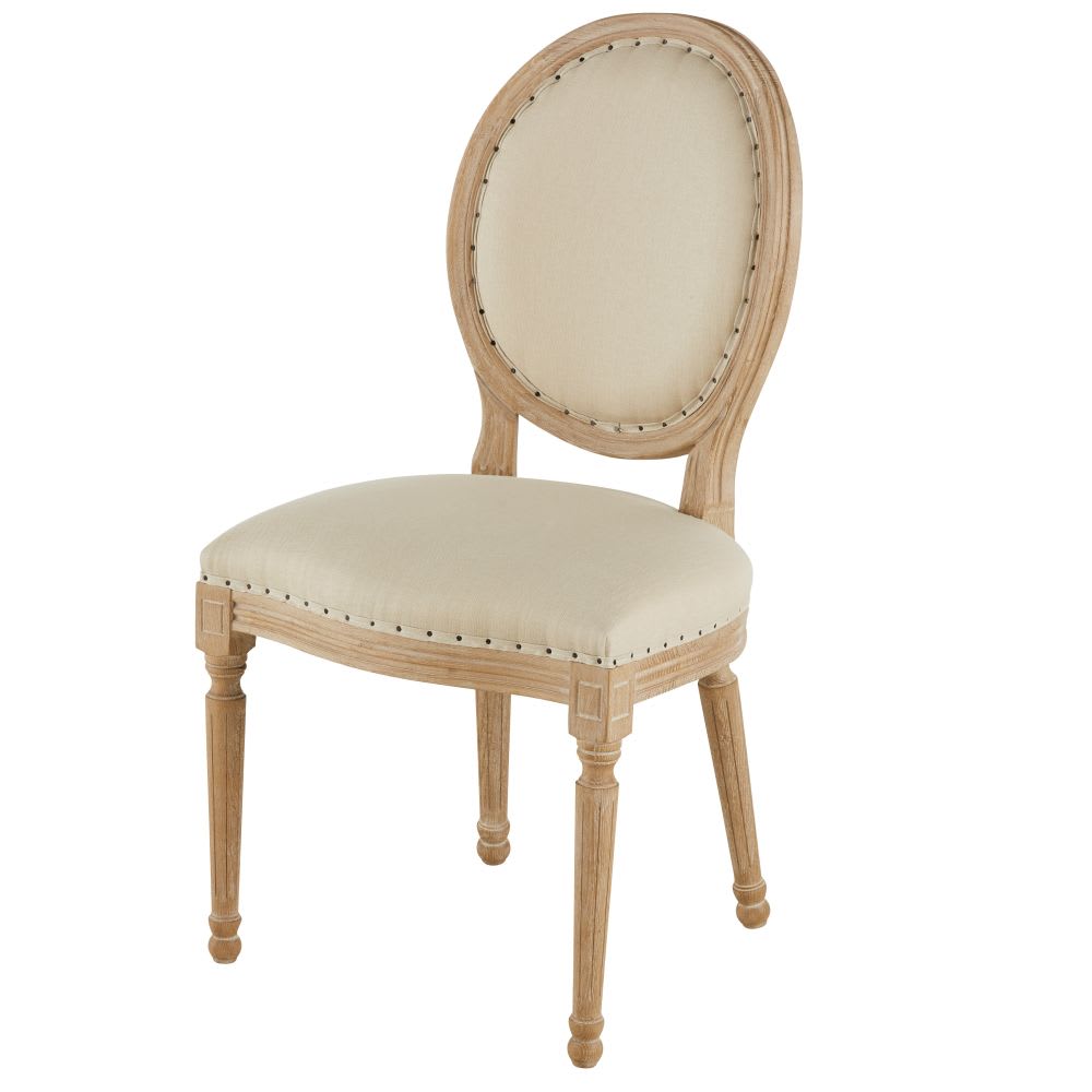 Wohnli Möbelsuche - Medaillonstuhl aus Leinen und massiver Esche