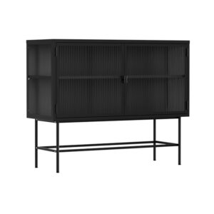 wohnli-moebel-suche-Modernes-2-tueriges-Sideboard-110-cm-aus-Metall-und-schwarzem-Glas Wohnli Möbelsuche - Modernes 2-türiges Sideboard 110 cm aus Metall und schwarzem Glas