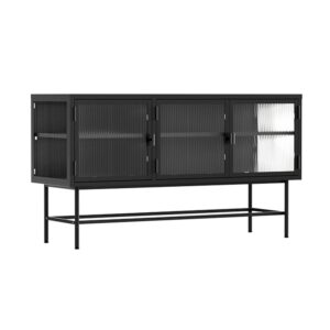 Wohnli Möbelsuche - Modernes 3-türiges Sideboard 120 cm aus Metall und schwarzem Glas
