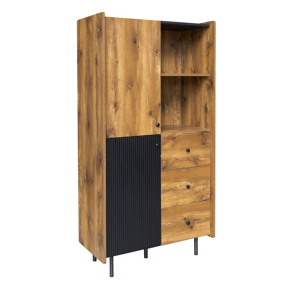 wohnli-moebel-suche-Modernes-Hohes-Sideboard-mit-Zwei-Tueren-und-Drei-SchubladenBraun Wohnli Möbelsuche - Modernes Hohes Sideboard mit Zwei Türen und Drei Schubladen