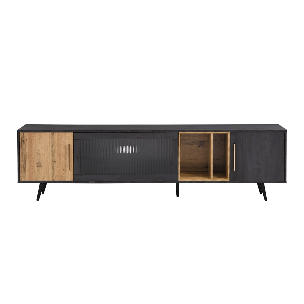 wohnli-moebel-suche-Niedriges-Sideboard-aus-Schwarz-und-Holz-mit-Offenen-Nischen Wohnli Möbelsuche - Niedriges Sideboard aus Schwarz und Holz mit Offenen Nischen