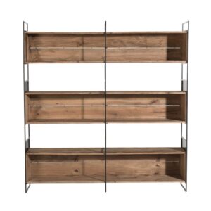 Wohnli Möbelsuche - Nischenregal mit 3 Ebenen aus recycelter Kiefer und schwarzem Metall