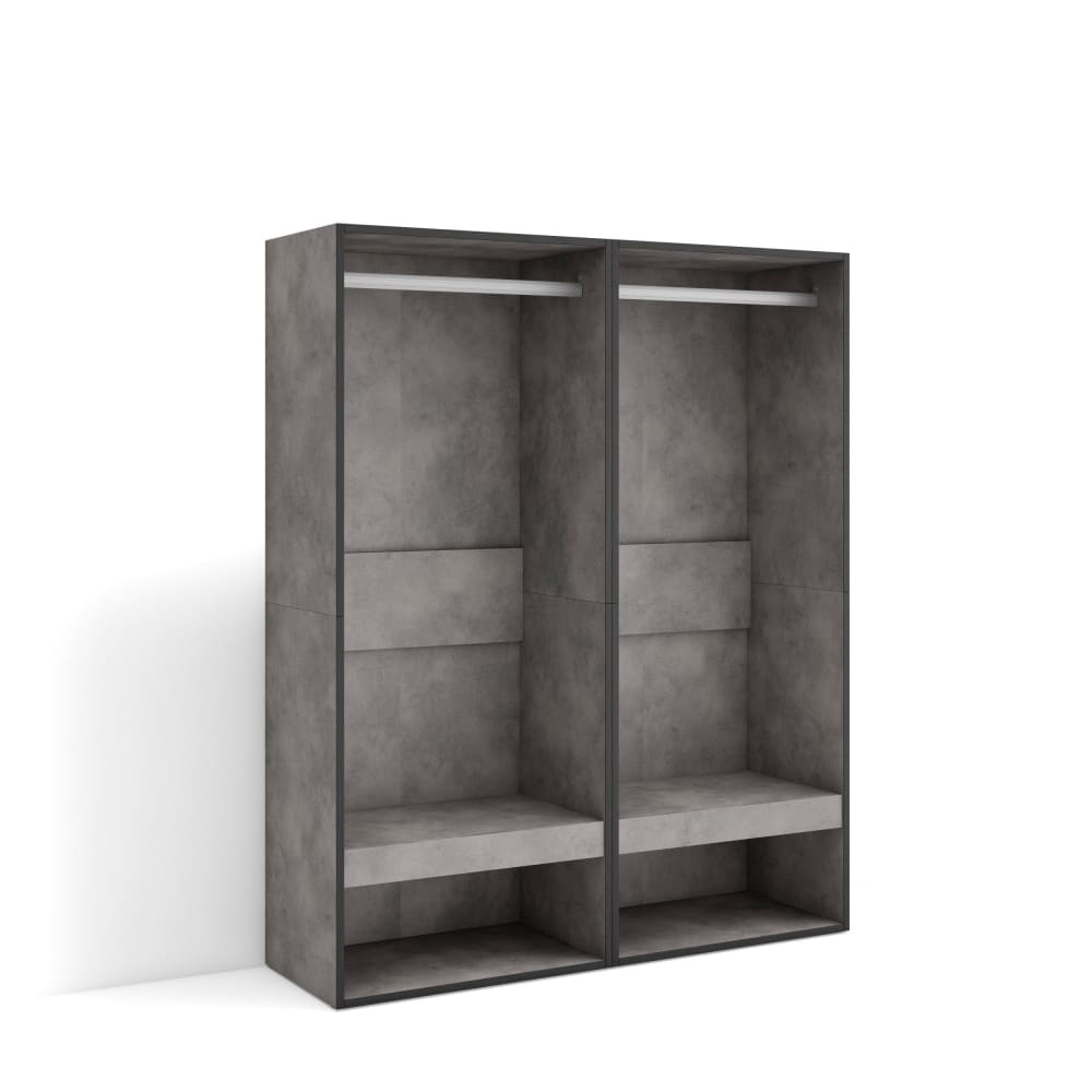 Wohnli Möbelsuche - Offener Kleiderschrank Holzeffekt 120x35x145cm Zementgrau