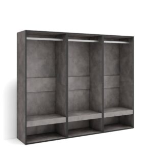 Wohnli Möbelsuche - Offener Kleiderschrank Holzeffekt 180x35x145cm Zementgrau