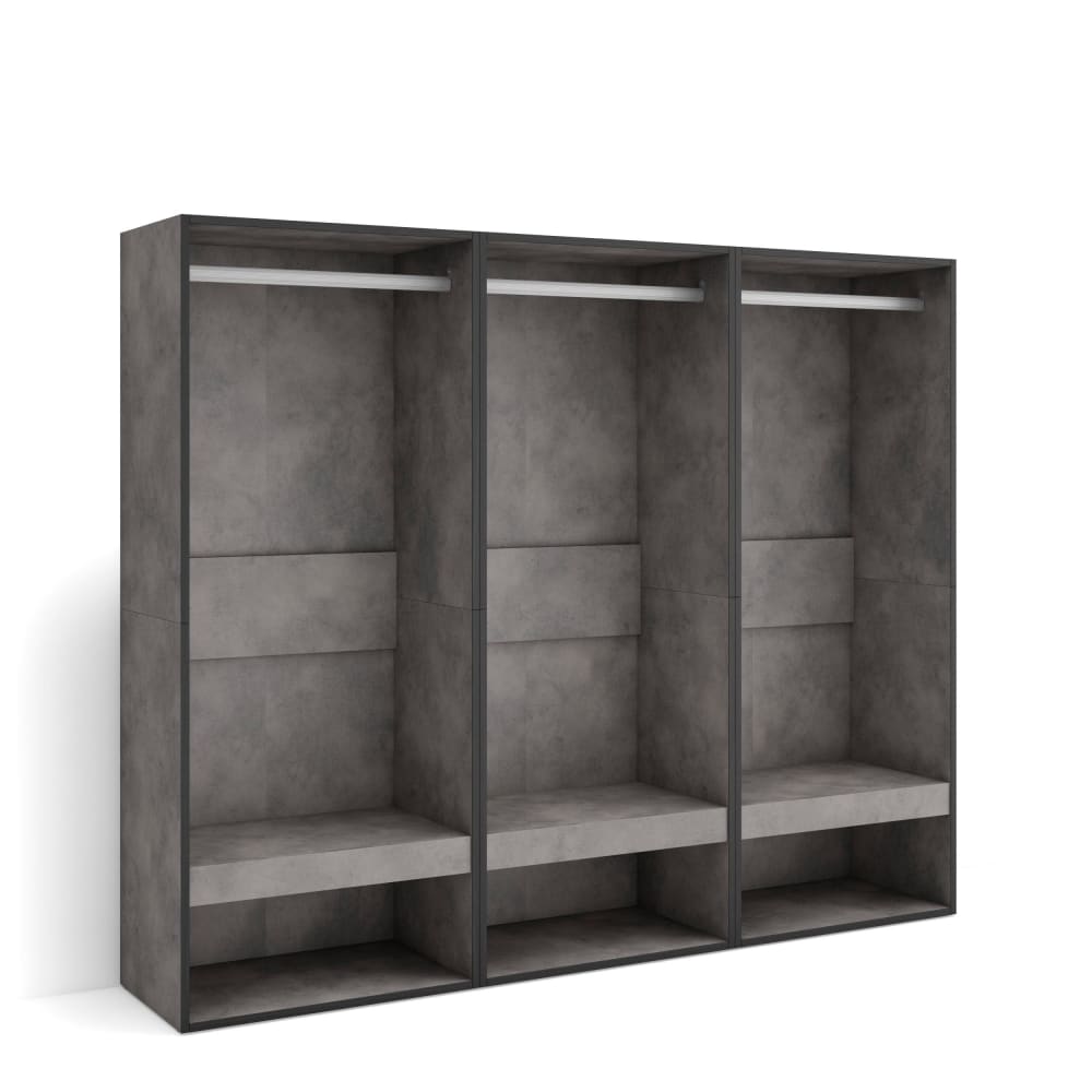 Wohnli Möbelsuche - Offener Kleiderschrank Holzeffekt 180x35x145cm Zementgrau