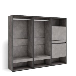 Wohnli Möbelsuche - Offener Kleiderschrank Holzeffekt 180x35x145cm Zementgrau