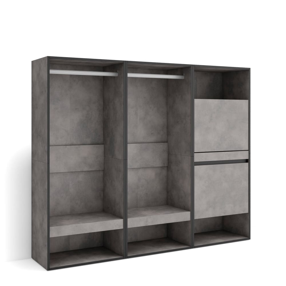 Wohnli Möbelsuche - Offener Kleiderschrank Holzeffekt 180x35x145cm Zementgrau