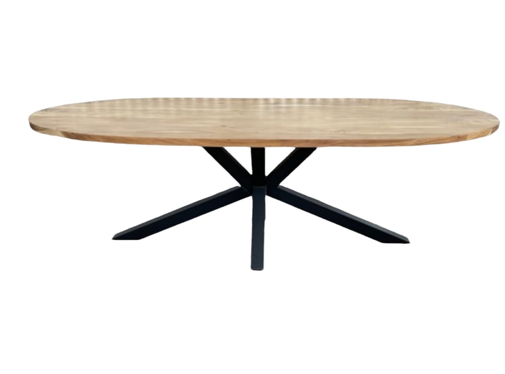 Wohnli Möbelsuche - Ovale Esstisch aus Akazienholz mit Stahlgestell