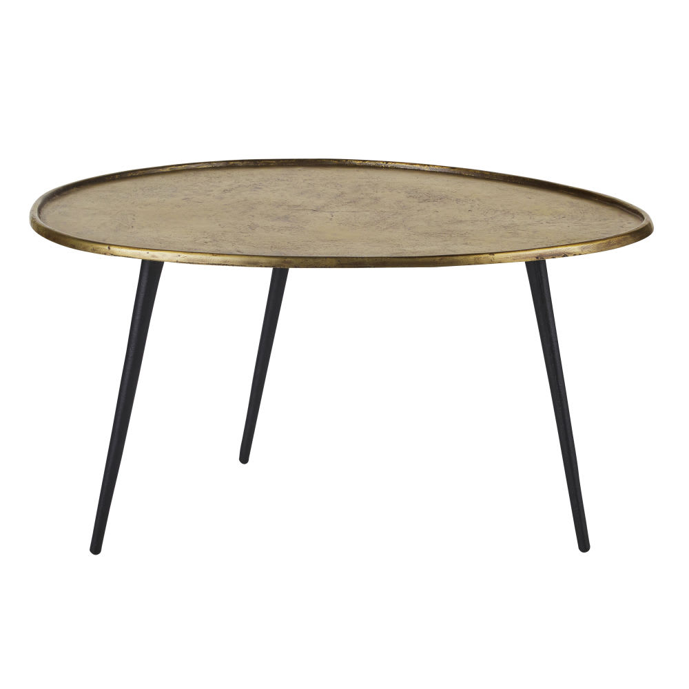 Wohnli Möbelsuche - Ovaler Couchtisch aus messingfarbenem und schwarzem Metall 74 cm