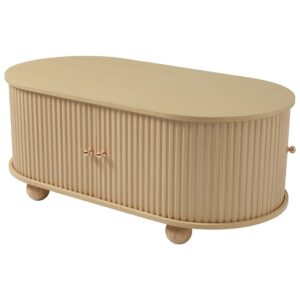 Wohnli Möbelsuche - Ovaler Couchtisch mit heller Holzoptik und 2 Schiebetüren