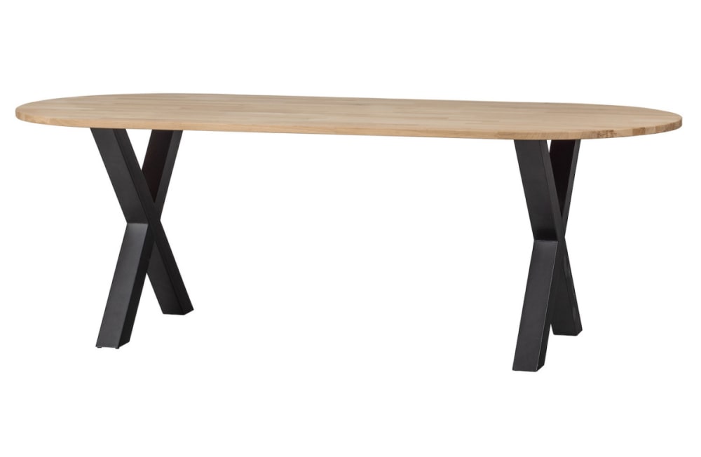 Wohnli Möbelsuche - Ovaler Holztisch mit Stahlbeinen