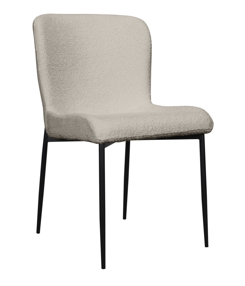 Wohnli Möbelsuche - Polsterstuhl mit Bouclé-Bezug und schwarzen Metallbeinen