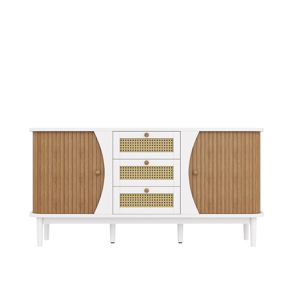wohnli-moebel-suche-Rattan-Sideboard-mit-2-Schiebetueren-und-3-SchubladenWeiss Wohnli Möbelsuche - Rattan Sideboard mit 2 Schiebetüren und 3 Schubladen