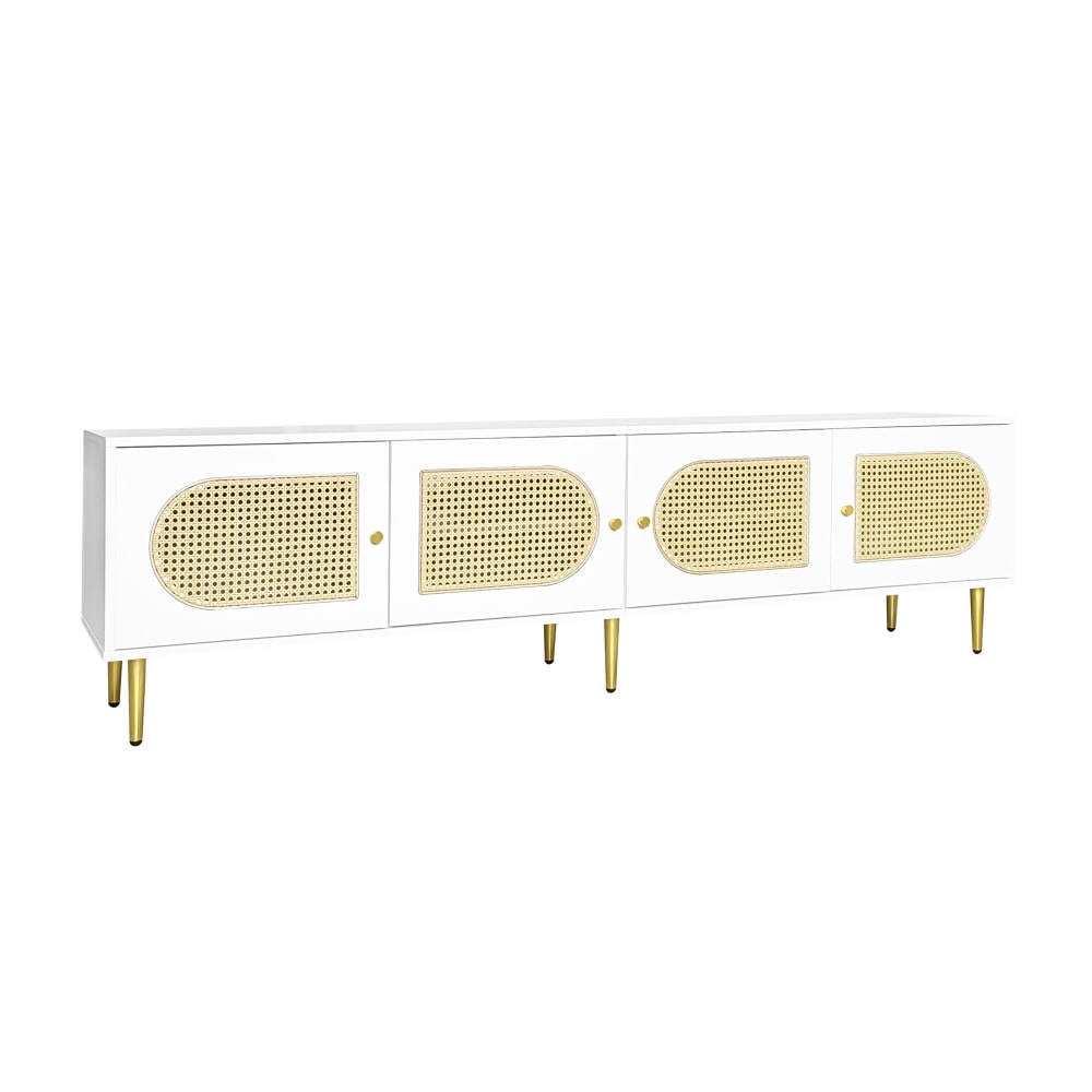 wohnli-moebel-suche-Rattan-TV-Schrank-4-Tueren-Griffe-Goldene-Fuesse-Weiss Wohnli Möbelsuche - Rattan-TV-Schrank
