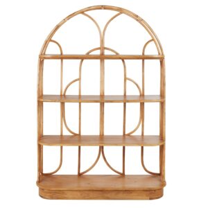 Wohnli Möbelsuche - Regal aus massivem Mangoholz mit Dekorelementen aus Rattan