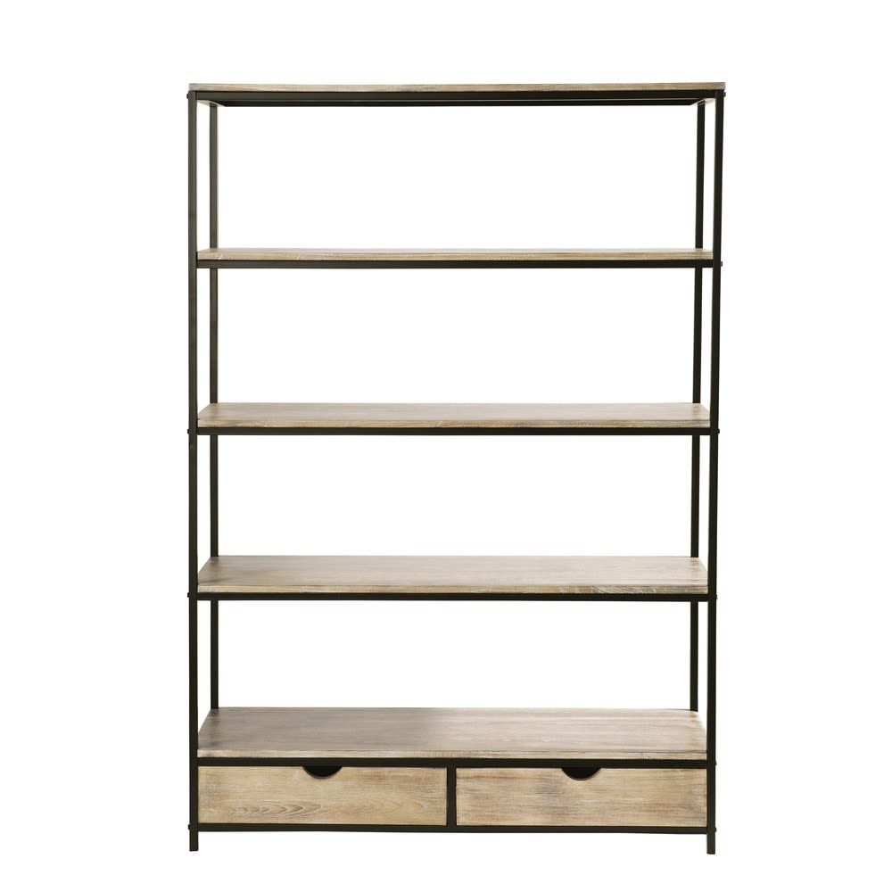 Wohnli Möbelsuche - Regal im Industrial-Stil mit 2 Schubladen aus massivem Tannenholz und Metall