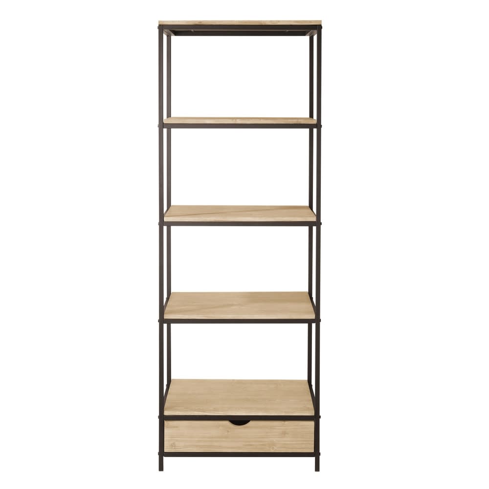 Wohnli Möbelsuche - Regal im Industrial-Stil mit Schublade aus massivem Tannenholz und Metall