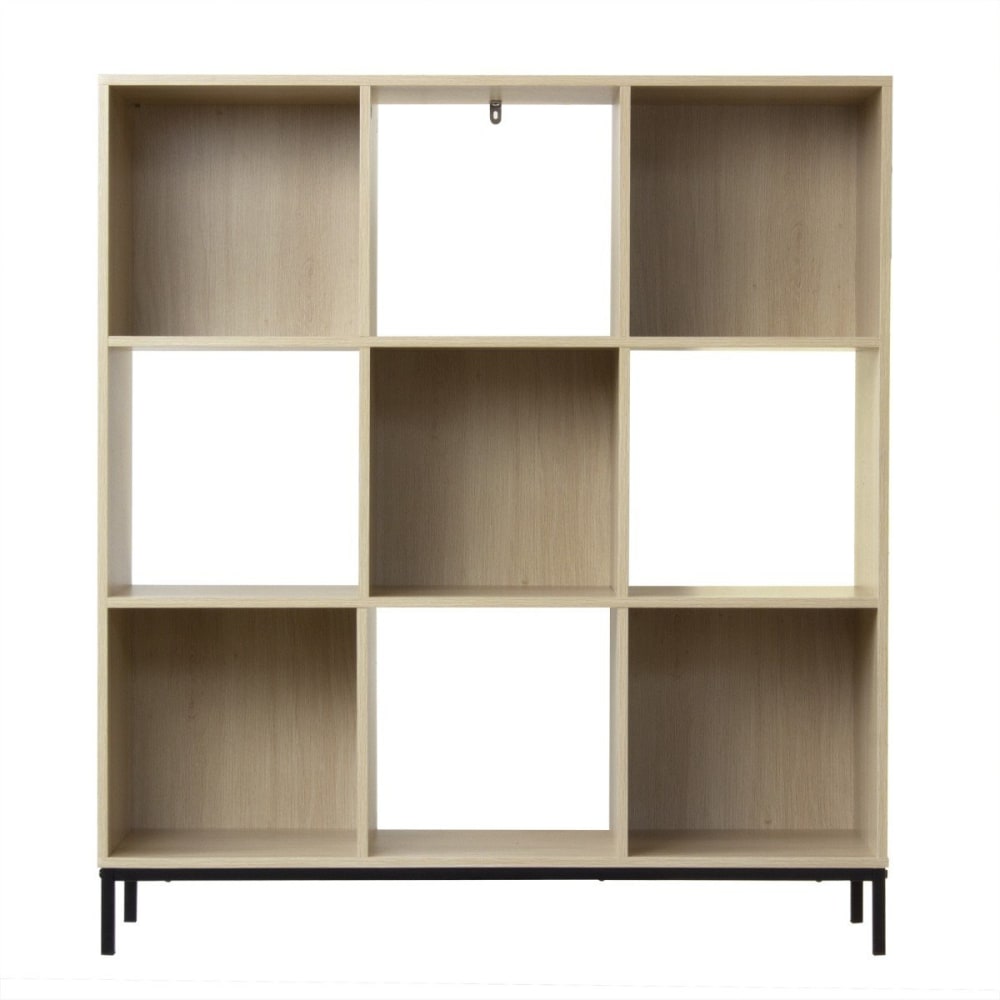 Wohnli Möbelsuche - Regal mit 9 Fächern und Metallfüßen - Dekor Heller Holz