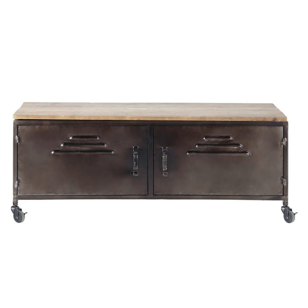 Wohnli Möbelsuche - Roll-TV-Lowboard im Industrial-Stil 2 Türen aus Metall und Tanne