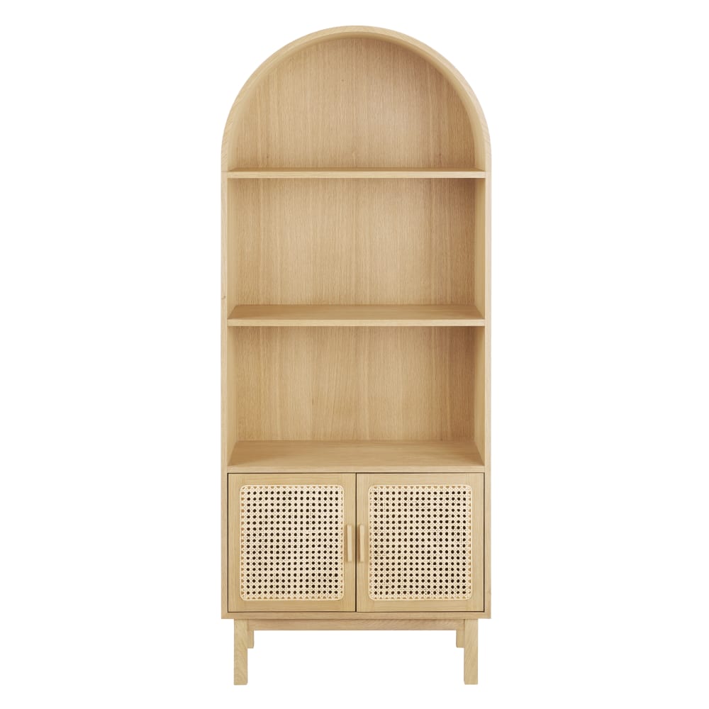 Wohnli Möbelsuche - Runde Bibliothek mit 2 Türen und 3 Nischen aus Rattan-Webstuhl