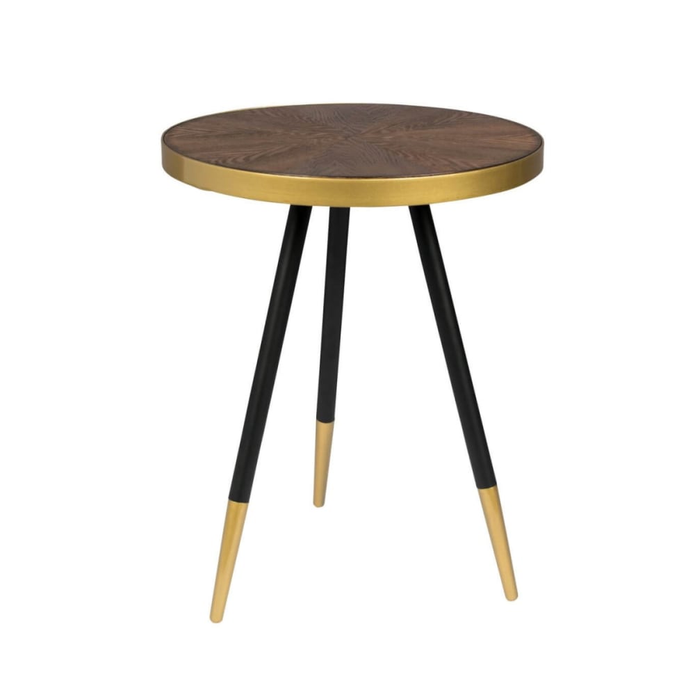 Wohnli Möbelsuche - Runder Couchtisch aus Eschenholz mit goldfarbenem Stahlring