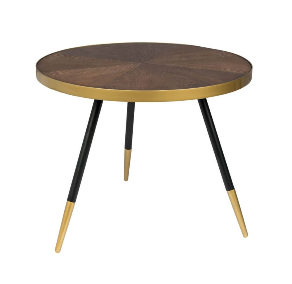 Wohnli Möbelsuche - Runder Couchtisch aus Eschenholz mit vergoldetem Stahlrahmen