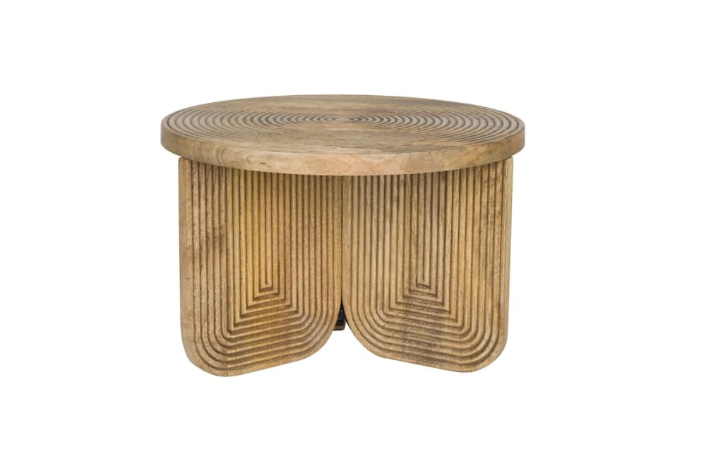 Wohnli Möbelsuche - Runder Couchtisch aus Mangoholz in warmen Tönen