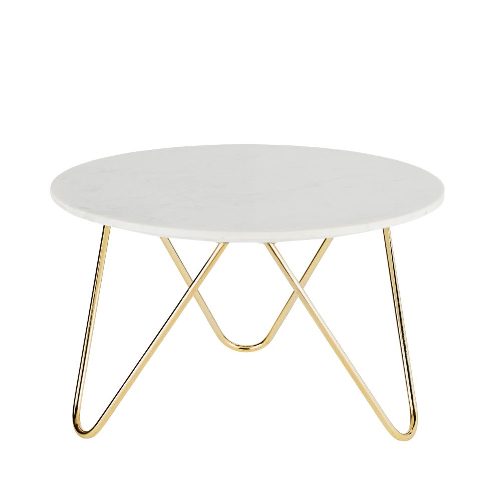 Wohnli Möbelsuche - Runder Couchtisch aus Marmor und messingfarbenem Metall 75 cm