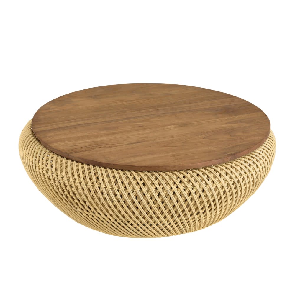 Wohnli Möbelsuche - Runder Couchtisch aus Rattan mit abnehmbarem Tablett D81