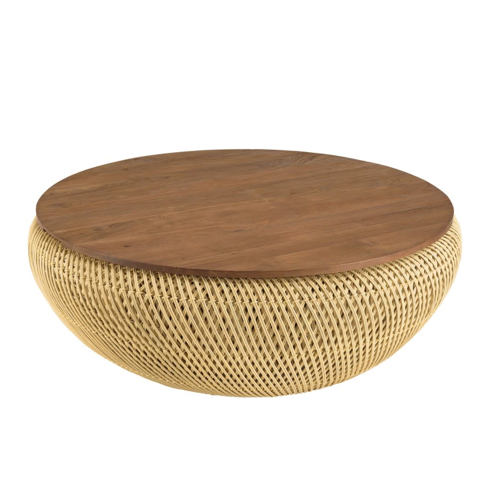 Wohnli Möbelsuche - Runder Couchtisch aus Rattan mit abnehmbarer Tischplatte D100