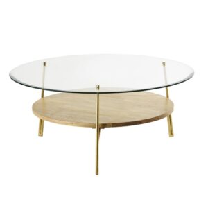 Wohnli Möbelsuche - Runder Couchtisch aus Sicherheitsglas und massivem Mangoholz 80 cm