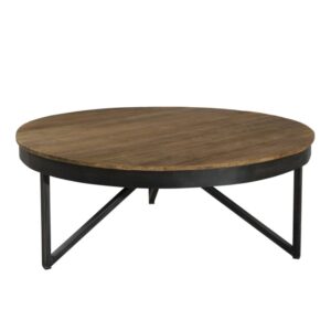 Wohnli Möbelsuche - Runder Couchtisch aus Teakholz mit schwarzen Metallbeinen D90