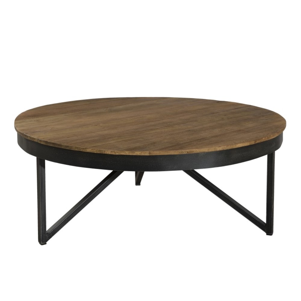 Wohnli Möbelsuche - Runder Couchtisch aus Teakholz mit schwarzen Metallbeinen D90
