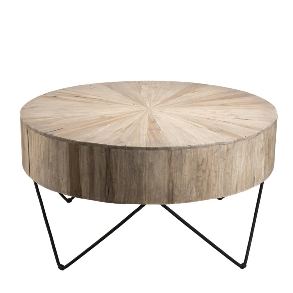 Wohnli Möbelsuche - Runder Couchtisch aus Teakholz und Metallbeinen D90