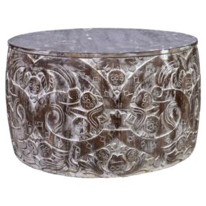 Wohnli Möbelsuche - Runder Couchtisch aus geschnitztem Holz