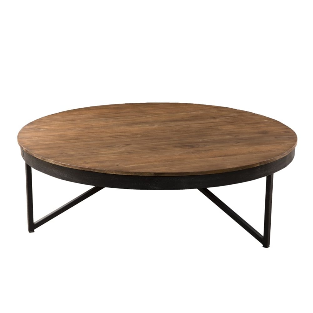 Wohnli Möbelsuche - Runder Couchtisch aus recyceltem Teakholz Metallbeine D110