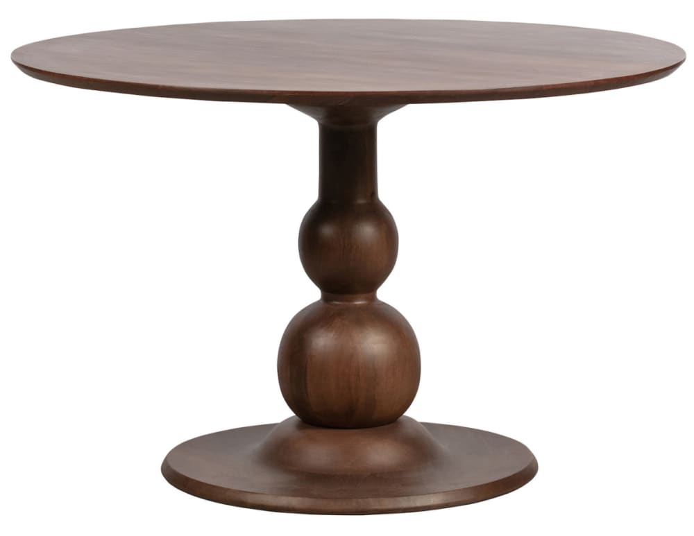 Wohnli Möbelsuche - Runder Esstisch aus Mangoholz mit Walnuss-Finish