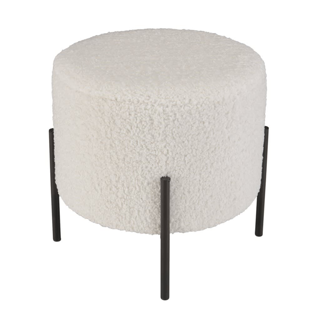 Wohnli Möbelsuche - Runder Hocker aus Boucle Stoff mit Metallbeinen