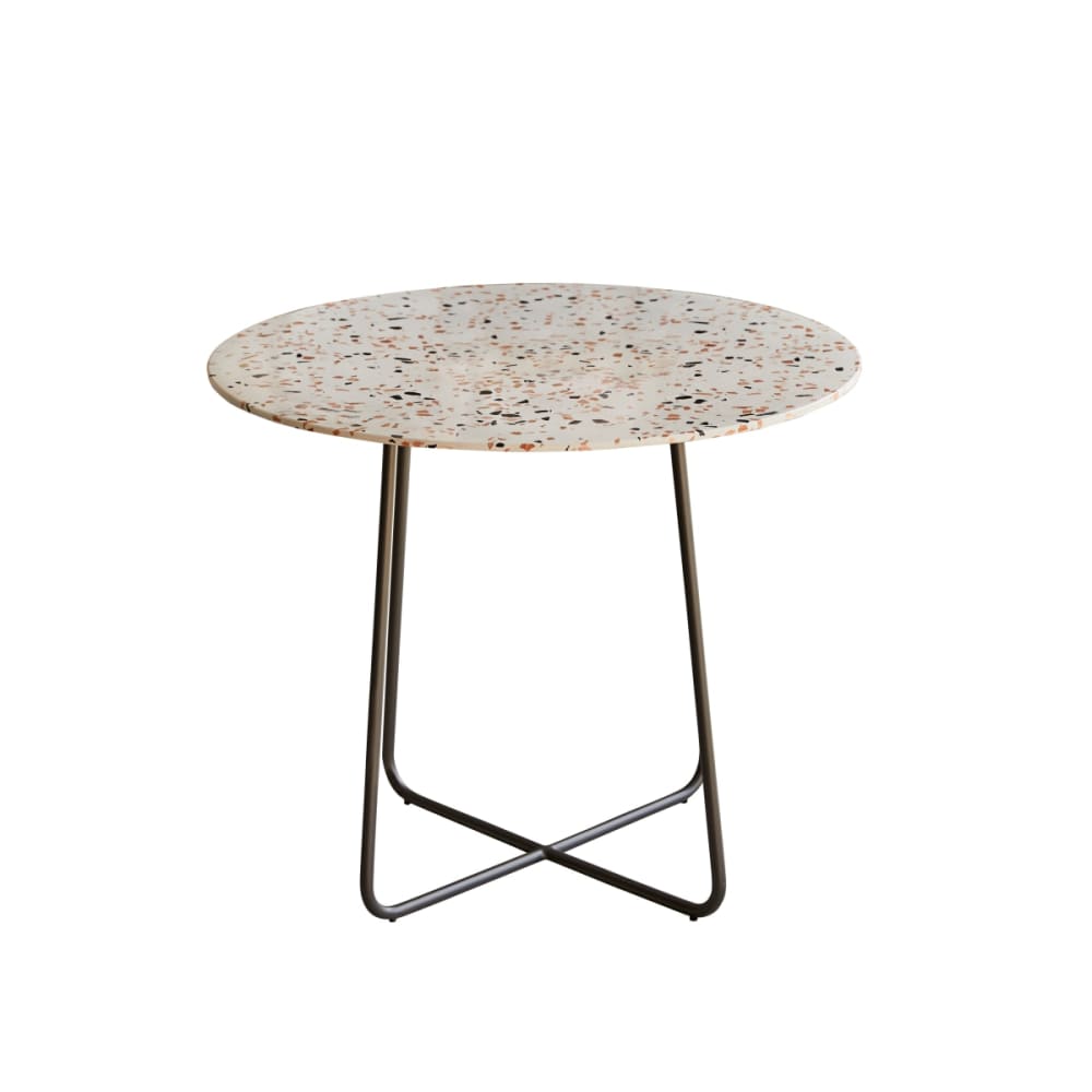 Wohnli Möbelsuche - Runder Tisch aus Premium-Terrazzo und Metall brown 4 Pers.