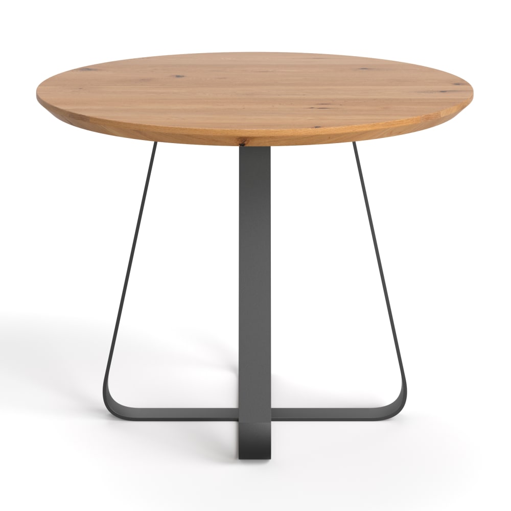 Wohnli Möbelsuche - Runder Tisch aus massiver Eiche mit Metallbeinen 120 cm