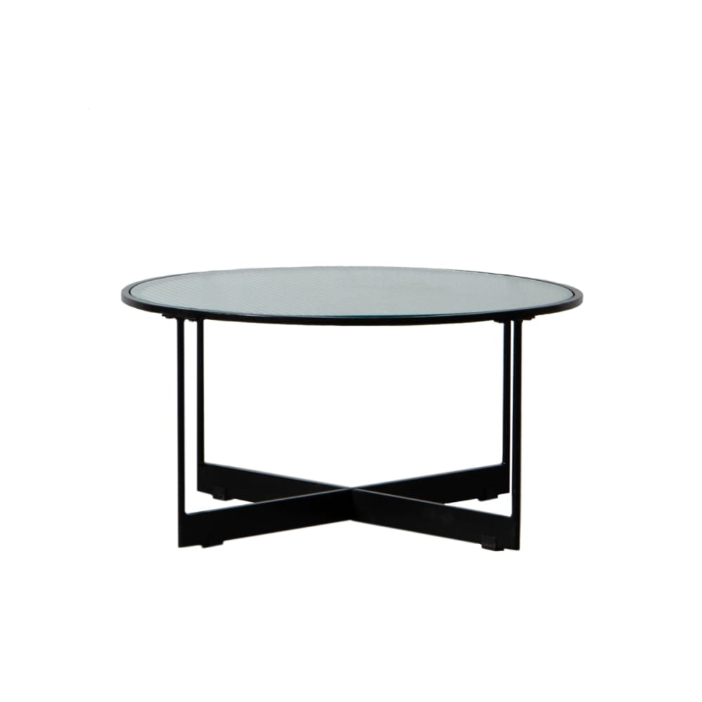 Wohnli Möbelsuche - Runder Tisch aus schwarzem Eisen und Glas