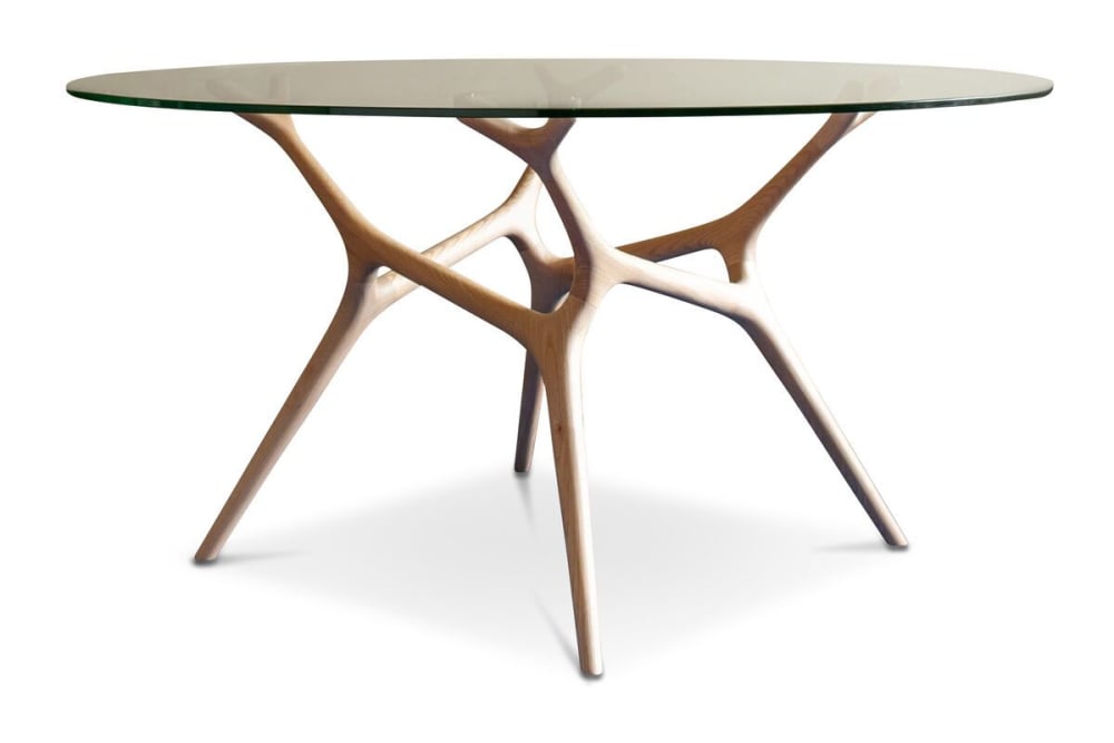 wohnli-moebel-suche-Runder-Tisch-fuer-8-Personen-aus-Glas-und-Esche-beige Wohnli Möbelsuche - Runder Tisch für 8 Personen aus Glas und Esche