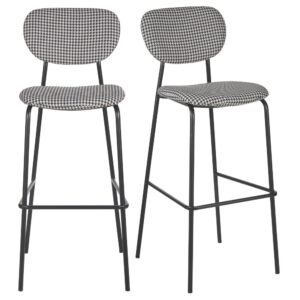 Wohnli Möbelsuche - Satz von 2 professionellen Barstühlen aus Hahnentrittstoff und schwarzem Metall