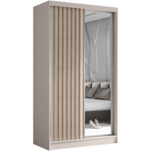 Wohnli Möbelsuche - Schiebetürenschrank mit Lamellen 120 cm kaschmir+eiche Artisan