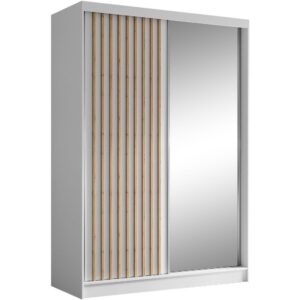 Wohnli Möbelsuche - Schiebetürenschrank mit Lamellen 150 cm weiß+eiche Artisan