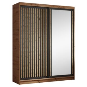 wohnli-moebel-suche-Schiebetuerenschrank-mit-Lamellen-180-cm-eiche-Artisanschwarz Wohnli Möbelsuche - Schiebetürenschrank mit Lamellen 180 cm