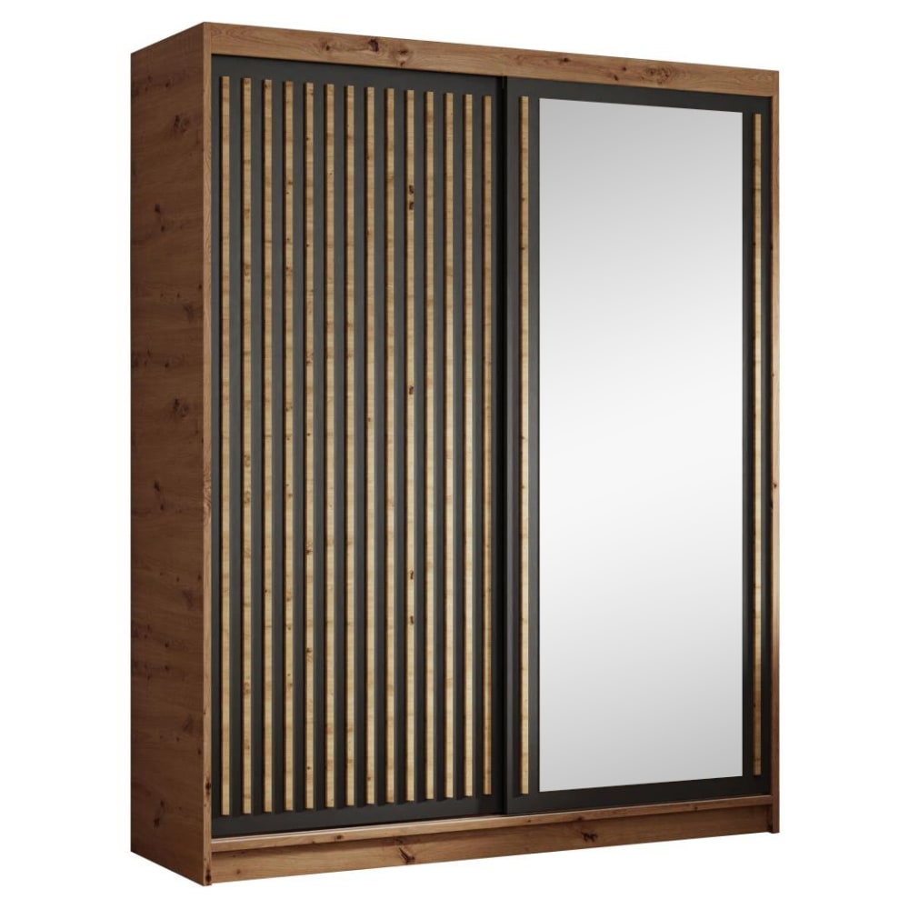 wohnli-moebel-suche-Schiebetuerenschrank-mit-Lamellen-180-cm-eiche-Artisanschwarz Wohnli Möbelsuche - Schiebetürenschrank mit Lamellen 180 cm