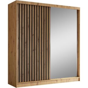 wohnli-moebel-suche-Schiebetuerenschrank-mit-Lamellen-200-cm-eiche-Artisanschwarz Wohnli Möbelsuche - Schiebetürenschrank mit Lamellen 200 cm eiche Artisan+schwarz