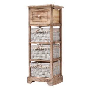 Wohnli Möbelsuche - Schmale Kommode mit 4 Schubladen aus Holz und Korbgeflecht